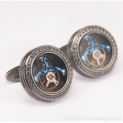 Fashion High End Blue Tourbillon Movement Cufflinks For Man's Suit Shirt